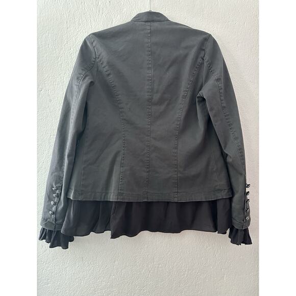 Free People Layered Ruffled Mixed-Media Boho/Chic Jacket XS Gray Utilitarian - Picture 11 of 16